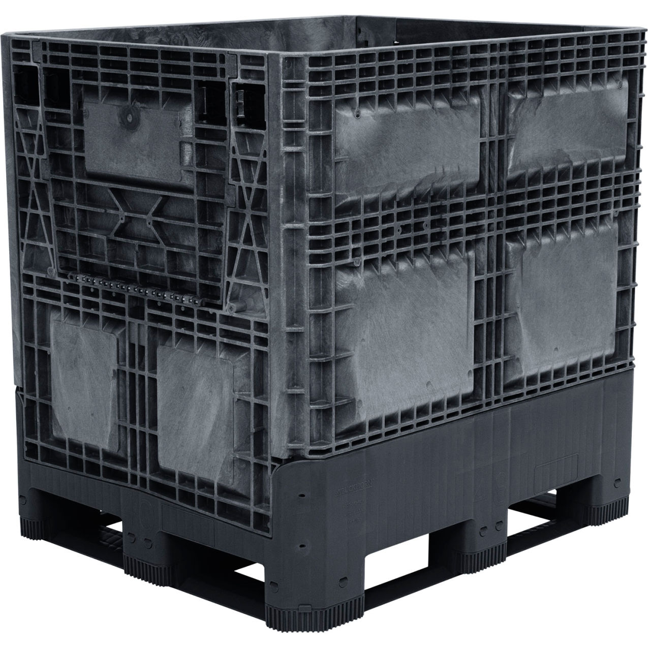 Plastic Collapsible Bulk Container, 48"L x 40"W x 46"H, 1200 lb. Cap, Black