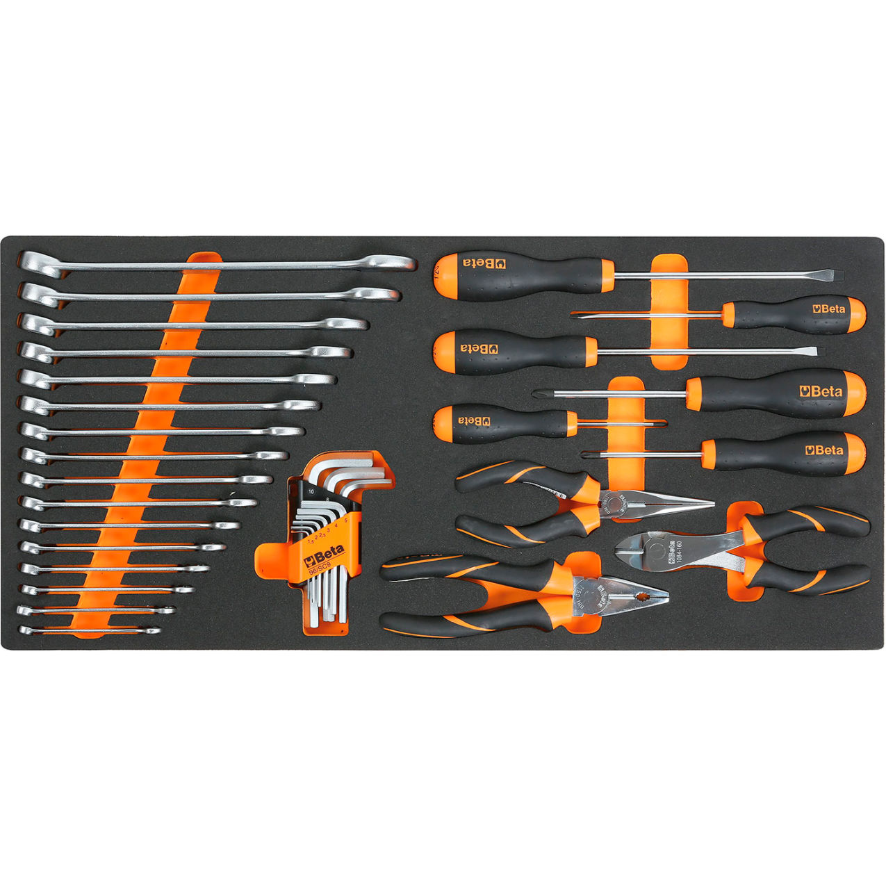 34 Piece Hand Tool Set Of Combination Wrenches, Screwdrivers, Pliers & Hex Keys