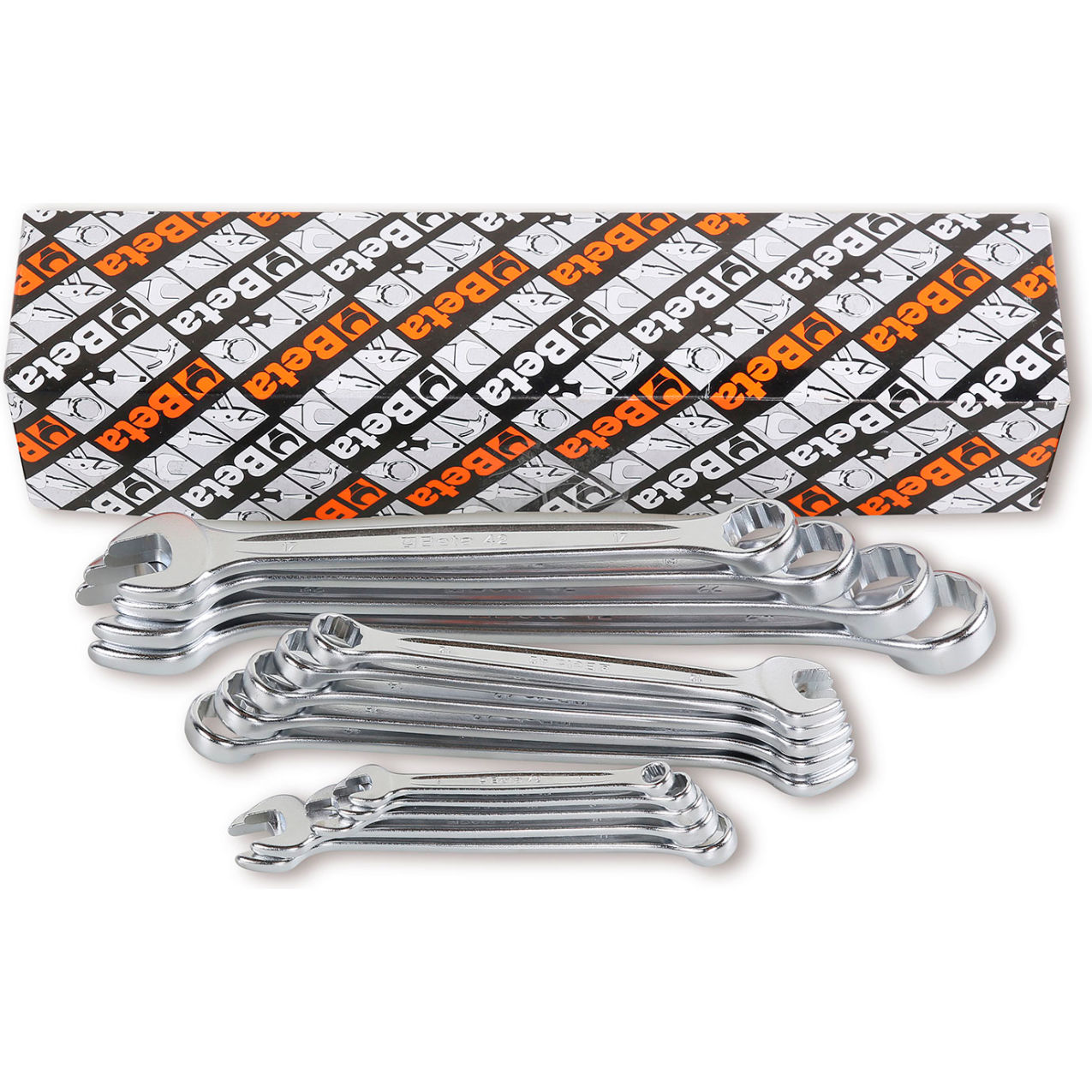 42 14 Piece 6mm to 24mm 12-Point 15° Offset Combination Wrench Set, Silver