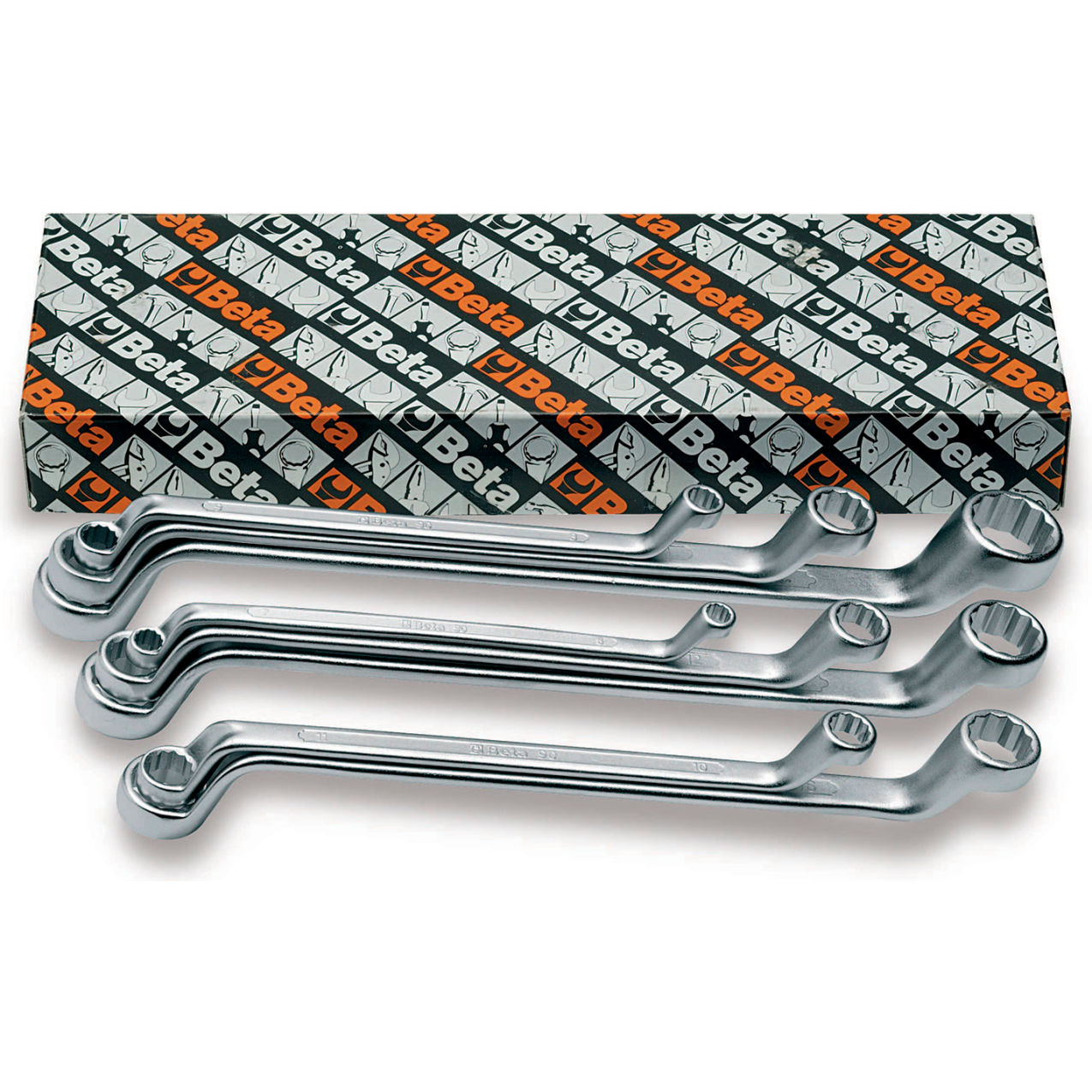 90 Double End Deep Offset Box End Wrench Set, 12 Points, 6mm x 7mm to 20mm x 22mm Opening