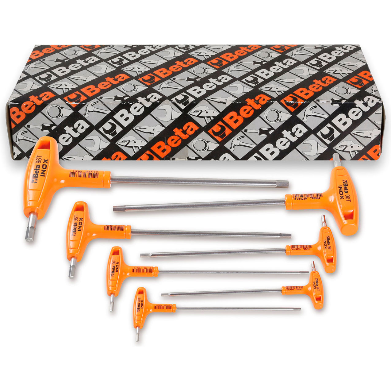 Stainless Steel High Torque T-Handle Hex Key Allen Wrenches, SAE 3/32"- 5/16", Set of 7