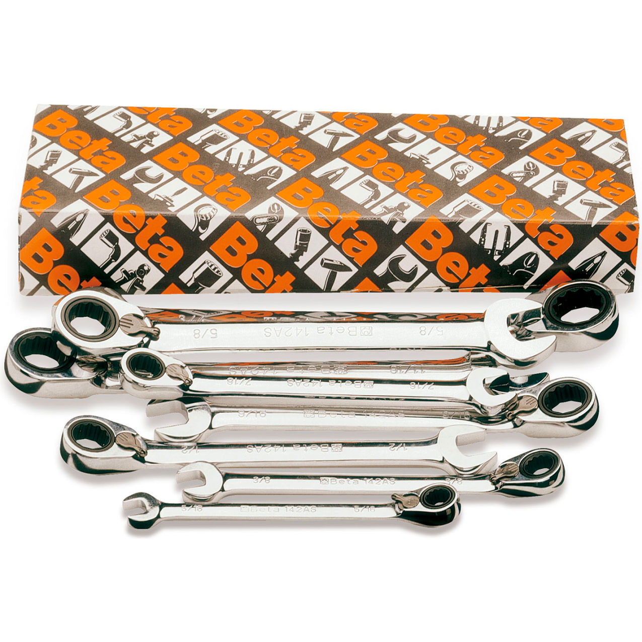 8 Piece 5/16" to 3/4" 12-Point Reversible Ratcheting Combination Wrench Set, Silver