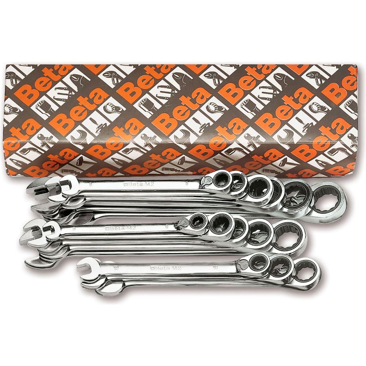 Short 9 Piece 8mm to 19mm 12-Point Reversible Ratcheting Combination Wrench Set, Silver