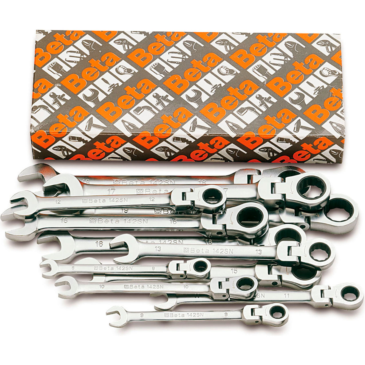 13 Piece 7mm to 19mm 12-Point Ratcheting Combination Wrench Set, Flex Head, Silver