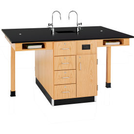 4 Station Science Workstation Center with Cupboard and Drawers