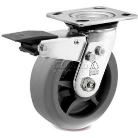 Stainless Steel Total Lock Swivel Caster - Thermal Plastic Rubber - Flat Tread - 4"