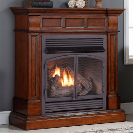 Dual Fuel Ventless Gas Fireplace w/ Mantel, 32000 BTU, Remote Control, Auburn Cherry