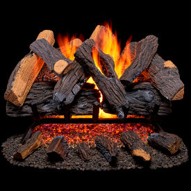 Vented Natural Gas Fireplace Log Set, 24", 55000 BTU, Match Light, Heartl & Oak