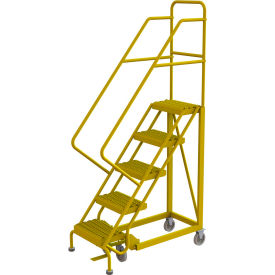 5 Step 16"W Steel Safety Angle Rolling Ladder, Grip Strut, Safety Yellow