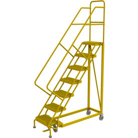 7 Step 16"W Steel Safety Angle Rolling Ladder, Grip Strut, Safety Yellow