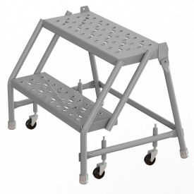 2 Step 24"W 10"D Top Step Steel Rolling Ladder with Perforated Tread and No Handrail