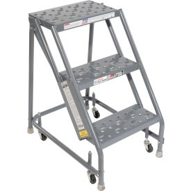 Perforated 16"W 3 Step Steel Rolling Ladder 20"D Top Step