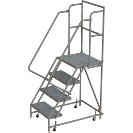 4 Step 16"W 30"D Top Step Steel Rolling Ladder, Perforated Tread, 42" Handrail