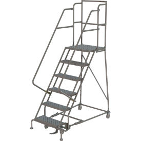 6 Step 16"W 30"D Top Step Steel Rolling Ladder, Perforated Tread, 42" Handrail