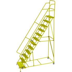 Serrated 24"W 12 Step Steel Rolling Ladder, 10"D Top Step