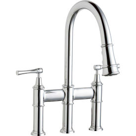 Elkay Explore Pull-Down Bridge Kitchen Faucet, Chrome, Double Lever Handle