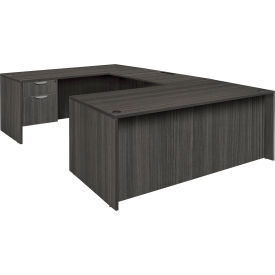 71" Single Pedestal U-Desk, Ash Grey