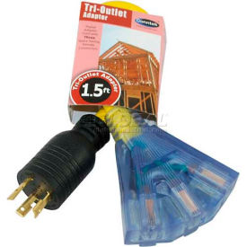 1.5-Ft 20-Amp Generator Tri-Outlet Locking Adapter with NEMA L5-20P to 5-15R*3