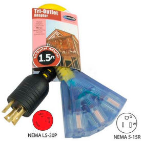 1.5-Feet 30-Amp Generator Tri-Outlet Locking Adapter with NEMA L5-30P to 5-15R*3