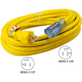 100' 12/3 SJTW Outdoor Extension Cord with NEMA 5-15P/R, Lighted Receptacle