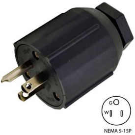 15A Assembly Straight Blade Plug with NEMA 5-15P Male End, 2 Pole-3 Wire
