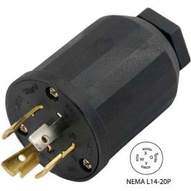 20-Amp Locking Assembly Plug with NEMA L14-20P Male End, 3 Pole- 4 Wire