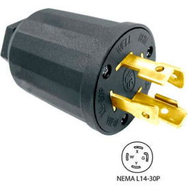 30-Amp Locking Assembly Plug with NEMA L14-30P Male End, 3 Pole- 4 Wire