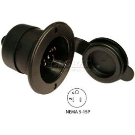 15-Amp Straight Blade Flanged Inlet with NEMA 5-15P Male Plug, 2 Pole- 3 Wire