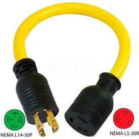 30-Amp Generator Locking Adapter with NEMA L14-30P to L5-30R, Yellow