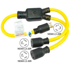 3-Feet 20-Amp Generator Y Adapter with NEMA L5-20P to L5-20R*2, Yellow