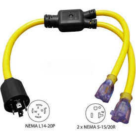 3-Feet 20 to 20-Amp Generator Y Adapter with NEMA L14-20P to 5-15/20R*2, Yellow