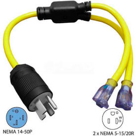 3-Feet 50 to 15/20-Amp Generator Y Adapter with NEMA 14-50P to 5-15/20R, Yellow