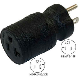15 to 15/20-Amp Straight Blade Adapter with NEMA 5-15P to 5-15/20R, Black