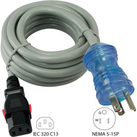 8', 13-Amp, 16/3 SJTW Hospital/Medical Grade Cord with Push Lock IEC C13