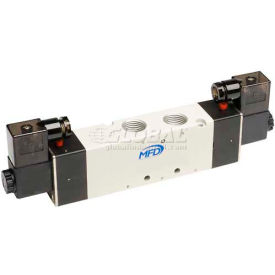 Pilot Solenoid Valve, 5 Port, 3 Pos, Dbl, 3/8" NPT, 1/4" Exh, 24VDC