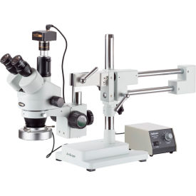 3.5X-90X Boom Stand Stereo Microscope with 80-LED Ring Light & 5MP Camera