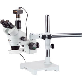 7X-45X Trinocular LED Boom Stand Stereo Zoom Microscope with 5MP Camera