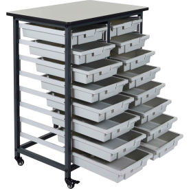 Mobile Bin Cart with Sixteen 3"H Totes - Gray/Black, 19-3/4"L x 30-1/2"W x 37-1/4"H