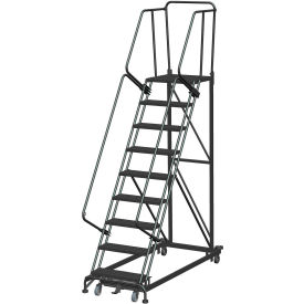 9 Step Extra Heavy Duty Steel Rolling Safety Ladder - Heavy Duty Serrated Grating
