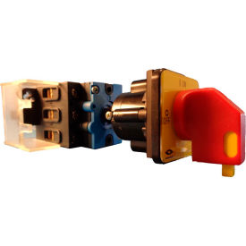 25A, 3-Pole Disconnect Switch, Red/Yel, Din-Mount, Coupling, Lockout
