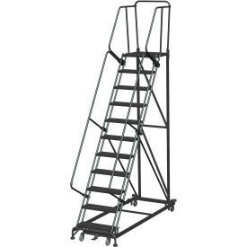 11 Step Extra Heavy Duty Steel Rolling Safety Ladder - Heavy Duty Serrated Grating