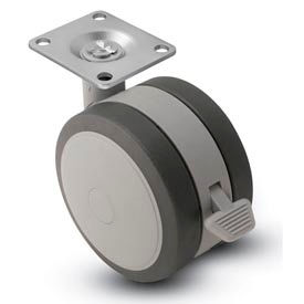 Swivel Top Plate Soft Tread Caster with Brake - 50mm Dia. Gray
