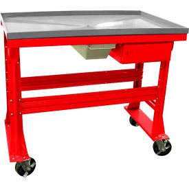 Teardown Bench, Fluid Container/Drawer, Stainless Steel, 48"W x 30"D, Red
