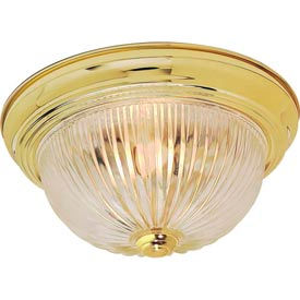 2 Light - 11" - Flush Mount - Clear Ribbed Glass - Polished Brass