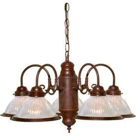 5 Light - 22" - Chandelier - With Clear Ribbed Shades  Old Bronze