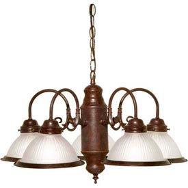 5 Light Chandelier - 22" - With Frosted Ribbed Shades Old Bronze