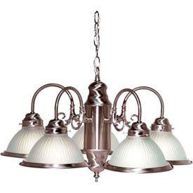 5 Light - 22" - Chandelier - With Frosted Ribbed Shades - Brushed Nickel