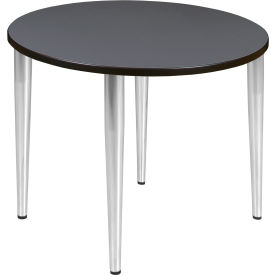36" Round Multipurpose Breakroom Tapered Leg Table, Grey/ Chrome