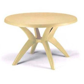 Ibiza 46" Outdoor Round Resin Table With Umbrella Hole, Sand