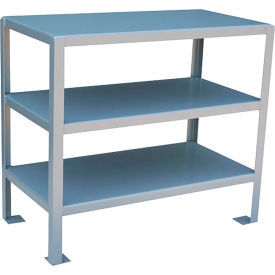 Stationary Machine Table W/ 3 Shelves, Steel Square Edge, 36"W x 18"D, Gray